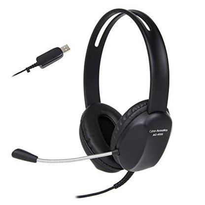 Cyber Acoustics AC-4006 USB-A Stereo Headset with Microphone, 80 Pack | Made with 60 Percent Recycled Plastic, Durable, Crisp, and Clear Communication, in K-12 Classrooms or Home - size: 80 Pack - USBA