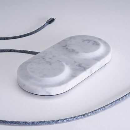 Einova Dual Classic Stone – Dual Wireless Charging Pad in Genuine Marble, Designed in Italy, Integrated 6 ft USB-C Cable, Smartphones, Wireless Earbuds, Smartwatches – White Carrara Marble - color: White Carrara marble – Dual Classic Stone