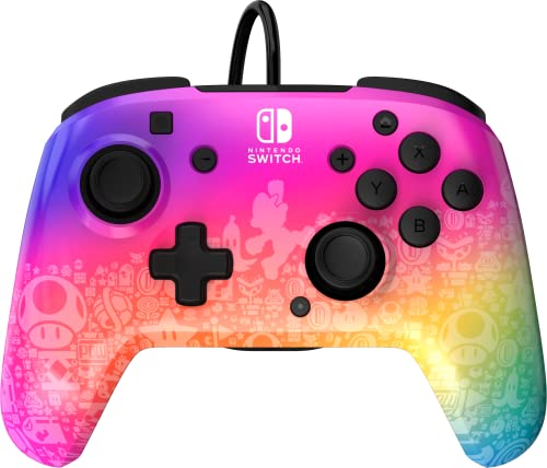 PDP REMATCH Enhanced Wired Controller, Officially Licensed for Nintendo Switch, Switch Lite & Switch - OLED Model, Nintendo Switch 2, Compatible Gamepad, Customizable Programmable Buttons, Super Mario Star Spectrum (Rainbow) - color: Star Spectrum