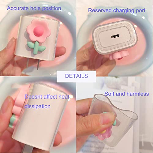 ZOSTLAND 5 in 1 DIY 18W 20W Heart Shape Protector Data Cable USB Charger Line Earphone Wire Saver Organizer Compatible with iPhone 11 12 13 14 15 Pro Max (Flower Pink)