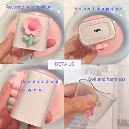 ZOSTLAND 5 in 1 DIY 18W 20W Heart Shape Protector Data Cable USB Charger Line Earphone Wire Saver Organizer Compatible with iPhone 11 12 13 14 15 Pro Max (Flower Pink)