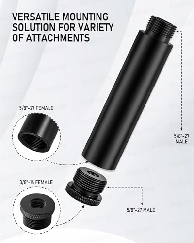 Heavy-Duty Table Microphone Clamp with 5/8-27 Male & 3/8-16 Female Thread and 1/4-20 Adapter (1PCS) + 6-Inch Mic Stand Extension Tubes (2PCS)