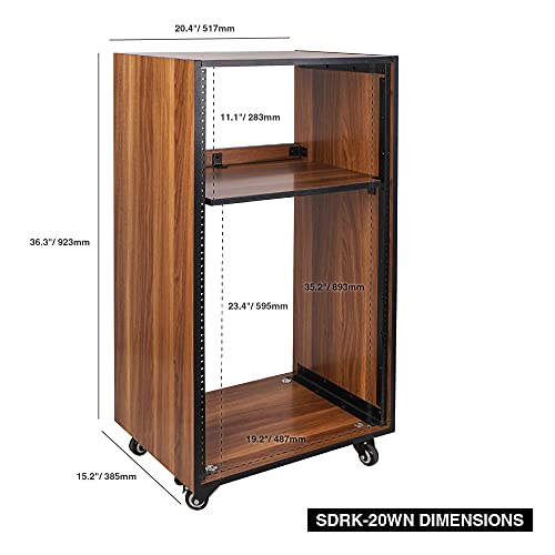 Sound Town DIY 20U Studio Rack with Furniture Grade Walnut Laminate, Rubber Feet, Casters (SDRK-20WN) - size: 20U w/ Casters