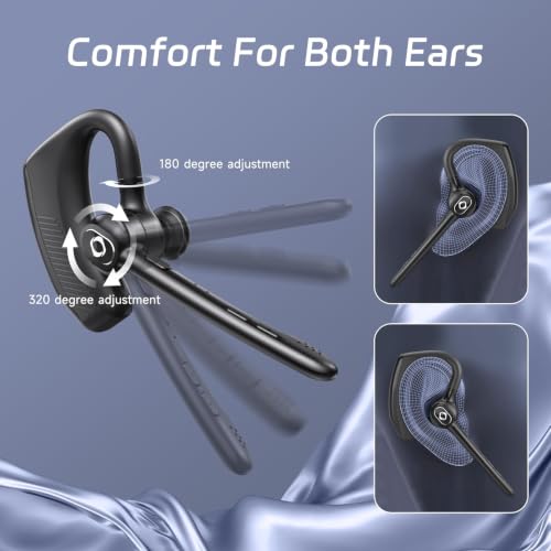 Wireless Headset Bluetooth Earpiece with Dual Noise Canceling Single Earbud | Hands Free Headphones Ear Earphone Over Ear Earbud for iPhone Samsung Android Cellphones TV PC Trucker Game Work Driving