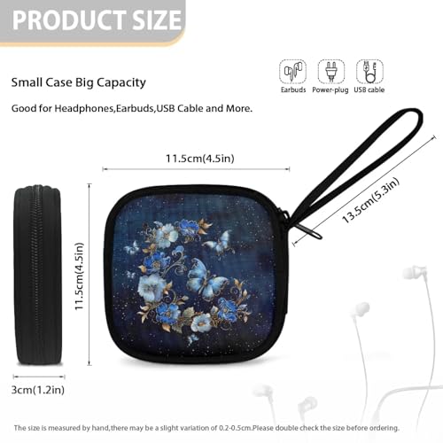 Portable Wireless Headphone Case, Butterfly Flower Earphone Storage Bag Carrying Case, Earbud Holder with Handle Headphone Bag Travel - color: Butterfly And Flower