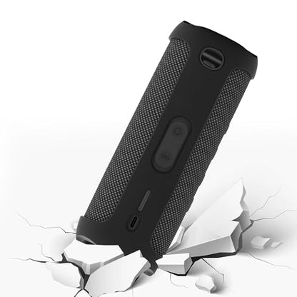 Geekria Silicone Speaker Case Cover, Compatible with JBL Flip 5, Protective Waterproof Soft Skin, Replacement Portable Speakers Travel Carrying Sleeve with Keychain Hook (Black)