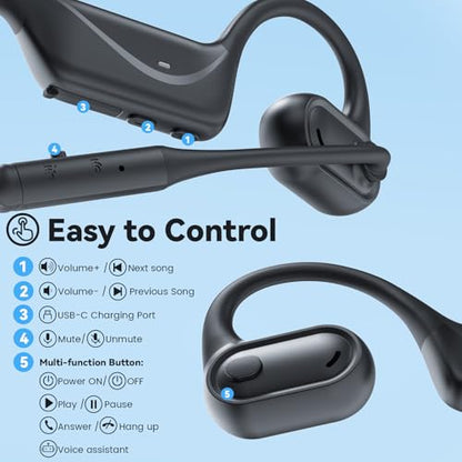 MONODEAL Open Ear Headphones with Mic, Wireless Headset with Microphone