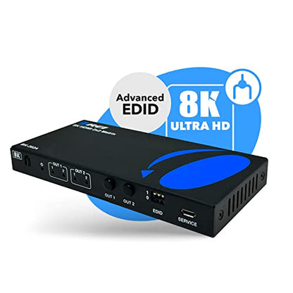 OREI 2x2 HDMI Matrix Switch – 8K HDMI 2.1, EDID, IR, VRR, FVA, ALLM, HDR10+ | 2x2 HDMI Matrix with Optical & 3.5mm Audio Out, 40Gbps, 8K60, 4K120, Dolby Vision, HDR10+, VRR, ALLM