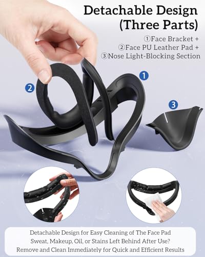 Face Cushion Interface Pad &Head Strap for Meta/0culus Quest 2 Vr Headset | Soft, Skin-Friendly PU Leather Padding. Breathable, Light-Blocking Nose Pads. Easy to Clean & Comfortable to Wear