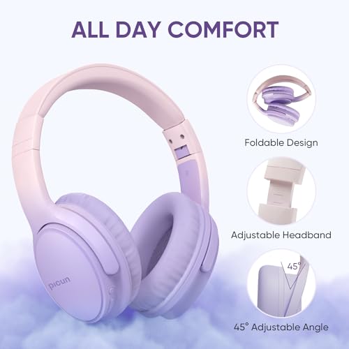 Wireless Headphones, Bluetooth Over Ear Headsets with Microphone, Hi-Fi Audio, 60H Playtime, Touch Control, Foldable Lightweight, On-Ear Headphones for Girls Women, Travel, Work, - color: Lavender Purple