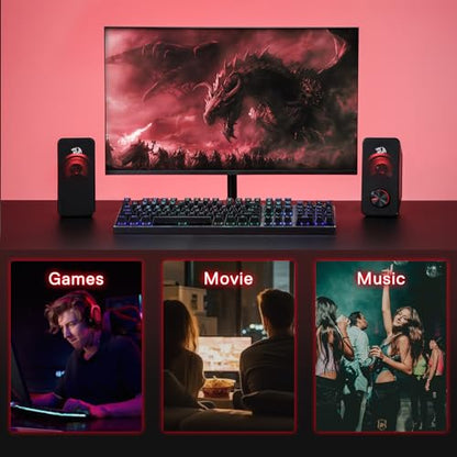Redragon GS500 PC Gaming Speakers 2.0 Channel Stereo Enhanced Sound | Decent Red Backlight, Quality Bass, Crystal Clear Sound, Plug & Play USB Powered Desktop Computer Speaker