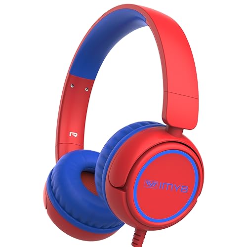 IMYB Kids Headphones Wired, Stereo Foldable Tangle-Free 3.5mm Jack Adjustable On-Ear Headphones for Kids/Toddlers/Children/Teens/Boys/Girls/School/Ipad/Tablet/Kindle/Phones/Travel/Plane (Red) - color: Red