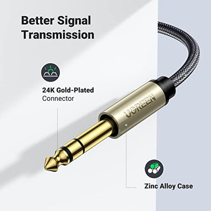 UGREEN 3.5mm to 1/4 Cable 1/8 TRS to 6.35mm Audio Male Guitar Cord 16FT | 1/4 to Aux Stereo Cable with Zinc Alloy Housing, Braid, for Guitar, Laptop, PC, Home Theater Devices, Speaker, Amplifiers - size: 16FT