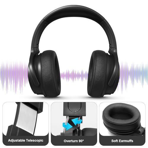 Long Cord TV Headphones for Seniors with Volume Control - size: 19.6FT Black without Microphone
