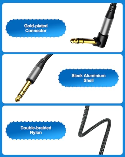 Aqdocvf Premium 1/4 Inch TRS Cable 10ft, Guitar Cord Right Angled | Noise‑Free Long‑Lasting Pro 6.35mm Stereo TRS Cable, Balanced Line for Electric Guitar, Mixer, Studio Monitor, Amp, Speaker - size: 10ft, style: 1 Pack