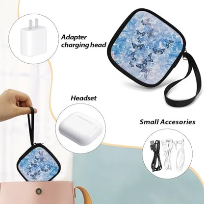 Blue Butterfly Lightweight Headphone Storage Bag, Portable Headset Carrying Pouch Headphone Case Bag Soft Travel Pouch for Ear Headphones - color: Blue Butterfly
