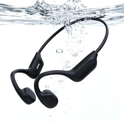 Swimming Headphones - Bone Conduction Bluetooth 6.0 Open Ear Sports Headset, IP68 Waterproof Built-in MP3 Player 32G Memory, for Running, Cycling (Black)
