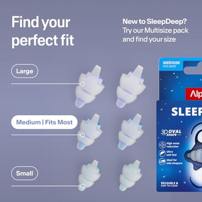 Alpine SleepDeep Reusable Earplugs for Sleeping | Earbuds for Side Sleepers | Medium 27dB SNR Soft Ear Plugs For Noise Reduction|Silicone-Free| Ear Protection |Travel Essentials Airplane Essentials - style: M