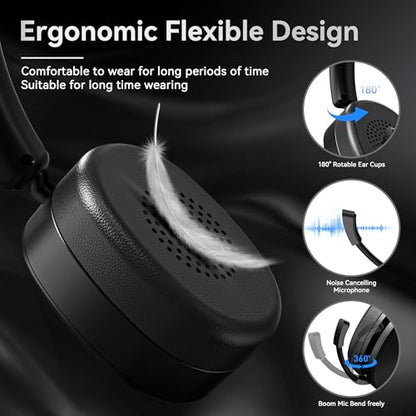 Wantek Headset with Mic, USB Headset with Microphone for PC | Computer Headset with Noise Canceling Mic, Mute & Volume Controls for Work, Zoom, Teams, Online Meetings, Home Office - color: Dark black