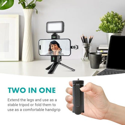 Movo USB-C Starter Kit for Content Creators - Smartphone Video Vlogging Kit for iPhone 15/16/17 and up - Includes USB-C Microphone, LED Video Light, Phone Holder, Grip, and Mini Tripod