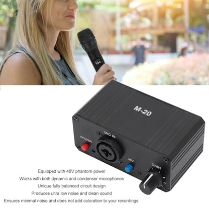 Mic Preamp, High Gain 48V Power XLR Output Mic Preamplifier, Microphone Preamp for Dynamic and Condenser Microphones Booster