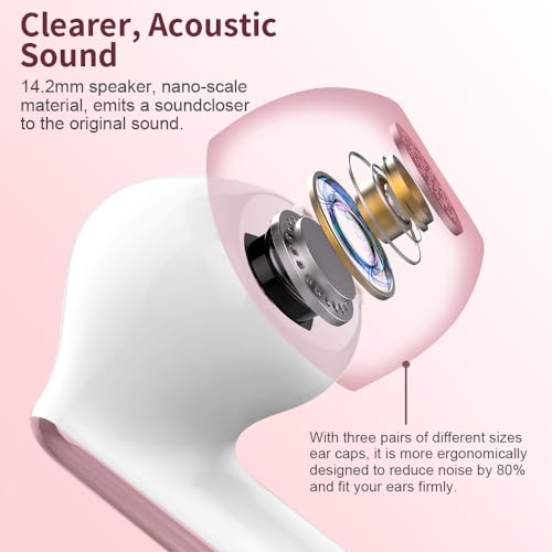 Wireless Earbuds Bluetooth 5.3 Headphones Bass Stereo Ear Buds with Noise Cancelling Mic LED Display in Ear Earphones IP7 Waterproof 36H Playtime for Laptop Pad Phones Sports Workout Pink Gold | Ear Buds with Noise Cancelling Mic LED Display, 36H, IP7 Wat