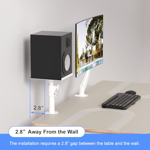 suptek Clamp-on Speaker Stand Desk Mount Set, Height Adjustment, Tilt, Swivel, 9.6 x 8.8 inch Trays, Universal Audio Holders for Computer and Bookshelf Speakers, Elevated Sound, 2 Pack, White, SDM001W - color: White, size: 9.6 x 8.8x 13.9"(h)