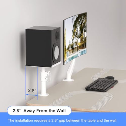 suptek Clamp-on Speaker Stand Desk Mount Set, Height Adjustment, Tilt, Swivel, 9.6 x 8.8 inch Trays, Universal Audio Holders for Computer and Bookshelf Speakers, Elevated Sound, 2 Pack, White, SDM001W - color: White, size: 9.6 x 8.8x 13.9"(h)