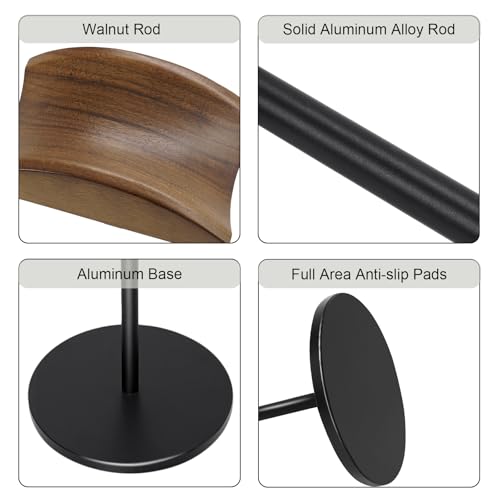 GEVO Headphone Stand for Desk, Walnut Wood & Aluminum Headset Stand, Universal Walnut Gaming Headset Holder with Solid Heavy Base for AirPod Max, Bose, Sony All Headphone Sizes (Circular Base)
