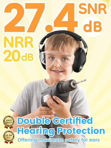 Dr.meter Ear Muffs for Noise Reduction: EM100 Kids Ear Protection Earmuffs | 27.4 NRR Kids Noise Cancelling Headphones with Adjustable Headband - Hearing Protection for Monster Truck Derby Fireworks - color: Black and Red