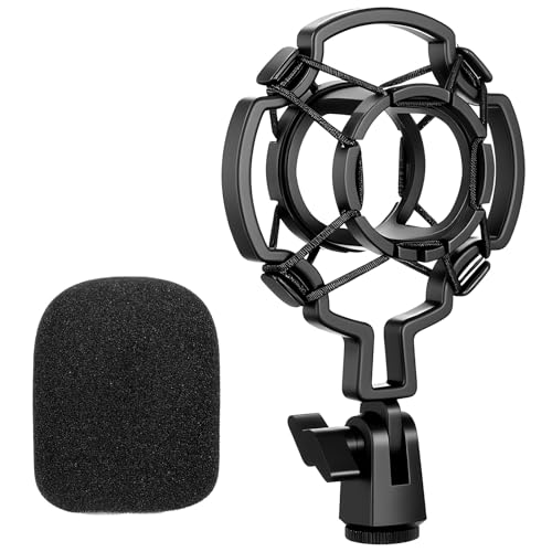Microphone Shock Mount with Pop Filter Anti-Vibration Suspension Shockmount Holder Clip Universal Anti-Vibration Mic Holder Mic Clip Holders for 42~46mm/1.65~1.81in Diameter Studio Condenser Mics