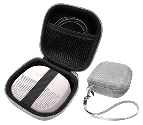 Feature Protective Case for Bose SoundLink Micro Bluetooth Speaker by WGear, Featured Design with mesh Pocket for Cable and Other Accessories, Elastic Strap to Secure Device (White Smoke case) - color: White smoke case
