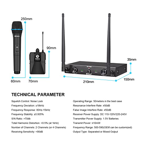 D Debra Audio AU200 Pro UHF 2 Channel Wireless Microphone System with Cordless Handheld Lavalier Headset Mics, Metal Receiver, for Karaoke Church Party (1 Handheld & 1 Bodypack) - style: 1 Handheld & 1 Bodypack