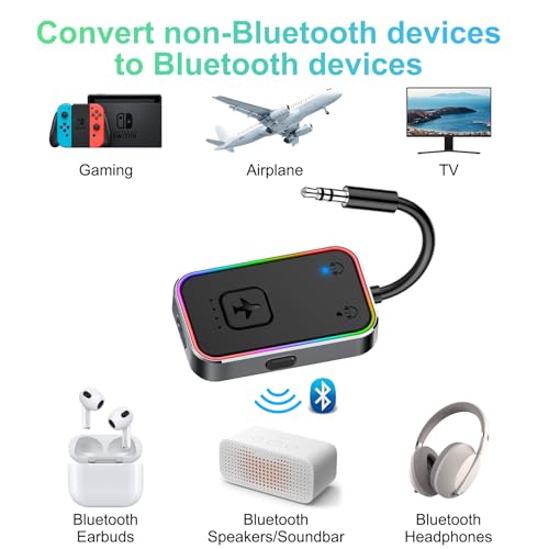 2026 Beeitzie Ultra Airplane Bluetooth 5.4 Transmitter for All Headphones, aptX LL, Supports 2 Headphones/AirPods, Wireless Audio Adapter for in-Flight, TV, Gym, Tablets，Metal Frame - color: Black