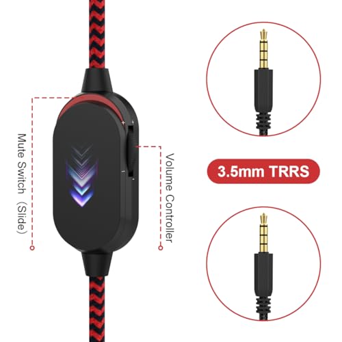 AW310H Detachable Gaming Headset Cable Compatible with Alienware AW720H AW510H 988 Alienware Dell Gaming Headset,Nylon Braided Wire with Inline Mute Switch and Volume Controller(Red,6.5ft) - color: Red