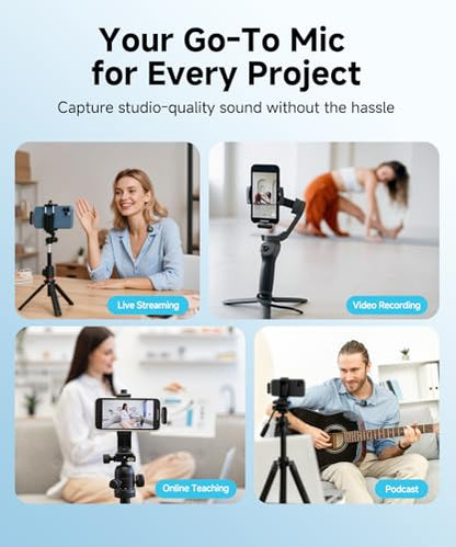 Wireless Lavalier Microphone for iPhone,AI Noise Cancelling,Lapel Mics with USB-C/Lightning Plug,Magnetic Mic,40H Battery Life for iPhone17/16/15/Android/PC/Tablet,Case for Stream,Vlog,TikTok,YouTube