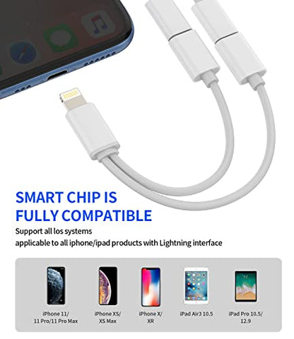 Headphone Adapter Compatible with Lightning Double to Audio Jack and Charger Earphone Charging Splitter Compatible with iPhone 11 12 xr x 7 8plus for ipad Connector Converter for MFI Certified