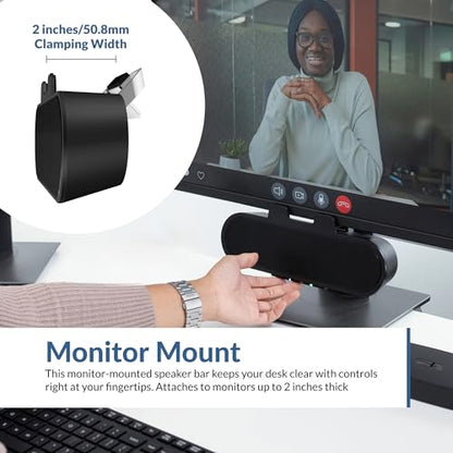 Cyber Acoustics USB & Bluetooth Speaker Bar (CA-2890PRO) USB Powered with Speakerphone for PC and Bluetooth for Connection to Smartphones, Clamps to Monitors up to 2 Inches Thick, 20 Watts - style: USB & BT - Pro