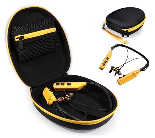Case Compatible with DEWALT Neckband Headphones and 2-in-1 Neckband Headphones w/Built-in Speakers (Black with Yellow Zip) - color: Black with yellow zip