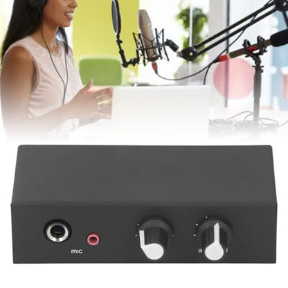 Stereo Sound Preamplifier, Microphone Headphone Amp with 3 Output Ports and Independent Volume Control, for Condenser Dynamic Mics Instruments Speakers