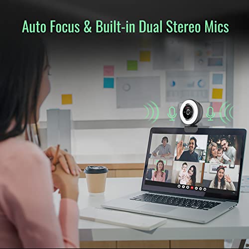 Angetube Streaming Webcam with Microphone, USB 1080P Web Cam w/Ring Light | Remote Control, 1080P@60FPS, 5X Digital Zoom, Built in Privacy Cover, HD Computer Web Camera for Desktop, PC, Laptop, Mac