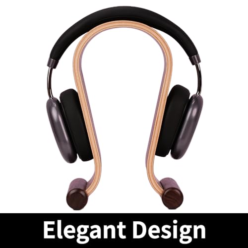 Wood Headphone Stand for Desk - Headset Holder Cute Gaming Wooden Headphones Hanger Hook Rack Base Storage Head Phone Accessories - color: Walnut