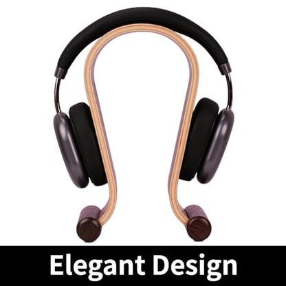 Wood Headphone Stand for Desk - Headset Holder Cute Gaming Wooden Headphones Hanger Hook Rack Base Storage Head Phone Accessories - color: Walnut