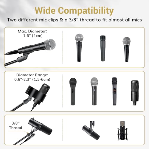 TONOR Microphone Stand with Tablet Holder, Tripod Boom Arm for Floor, Adjustable Height and Angle, Stand with Carrying Bag, Pad Clamp, Max 190 cm/74.8inch, High Compatibility, Cup Tray, T35+ - style: Mic Stand with Tray