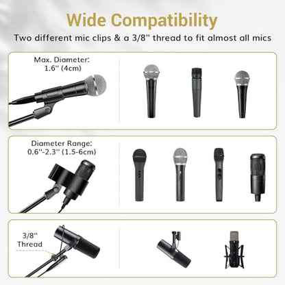 TONOR Microphone Stand with Tablet Holder, Tripod Boom Arm for Floor, Adjustable Height and Angle, Stand with Carrying Bag, Pad Clamp, Max 190 cm/74.8inch, High Compatibility, Cup Tray, T35+ - style: Mic Stand with Tray