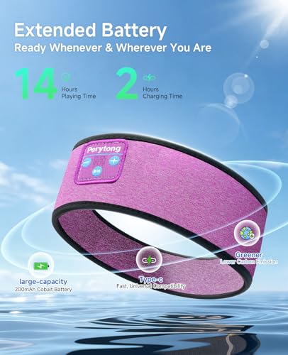 Perytong Sleep Headphones Bluetooth Headband Over On Ear Bluetooth 5.4 Sleeping Earbuds Earphones, Wireless Headphones for Side Sleepers Men Women Sports, Insomnia, Yoga, Air Travel, Meditation - color: HB Violet