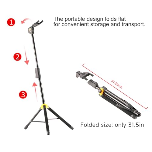 GHOSTFIRE Guitar Display Rack Fit Electric Guitar/Bass/Acoustic, GBS-8 | AutoGrip Guitar Stand Foldable Guitar Display Rack, Non-slip Alloy Bracket Support up to 44 Pounds