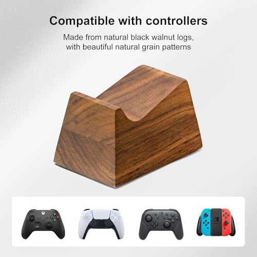 UPERGO Walnut Headphone Stand with Controller Holder & Storage Base