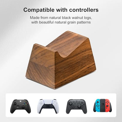 UPERGO Walnut Headphone Stand with Controller Holder & Storage Base