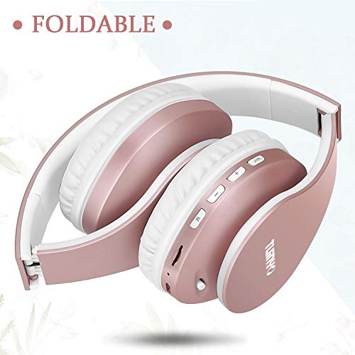 TUINYO Wireless Headphones Over Ear, Bluetooth Headphones with Microphone, Foldable Stereo Wireless Headset-Rose Gold - color: Rose Gold